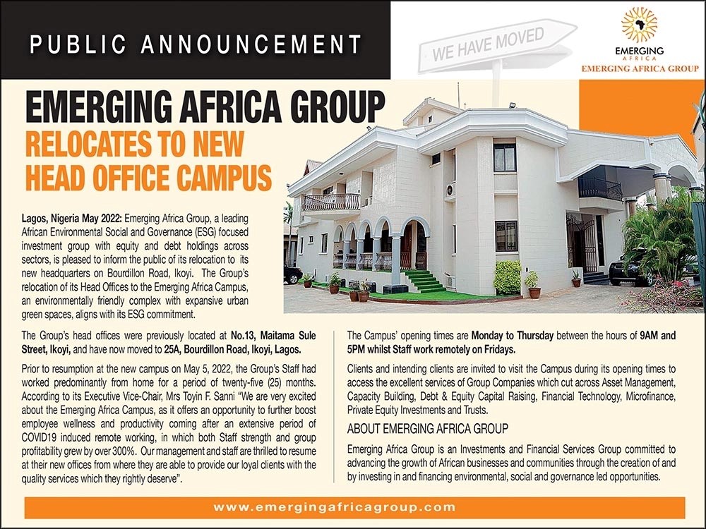 EMERGING AFRICA GROUP MOVES TO A NEW OFFICE CAMPUS